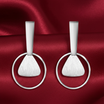 Load image into Gallery viewer, Circle Textured Triangle Rhodium Plated 925 Sterling Silver Dangling Hook Earrings for Women