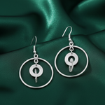 Load image into Gallery viewer, Handmade and Textured Circle Rhodium Plated 925 Sterling Silver Dangling Hook Earrings for Women