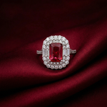 Load image into Gallery viewer, Dazzling 925 Sterling Silver Ruby-Tone Halo Ring with Sparkling Accents