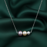 Load image into Gallery viewer, Tri Color Graduating Cultured Pearl 925 Starling Silver Necklace. With adjustable length