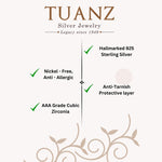 Load image into Gallery viewer, TUANZ silver jewelry advertisement with features on a white background