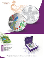 Load image into Gallery viewer, Peacock Rangoli 999 purity Silver Coins. Available in 10 and 20 GMS