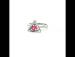 Load and play video in Gallery viewer, Dazzling 925 Sterling Silver Trangle Shape Ruby Tone Halo Ring with Sparkling Accents