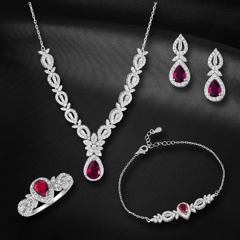 Naksh 925 Sterling Silver Set of 4 pieces (Necklace, Bracelet, Earring & Ring)