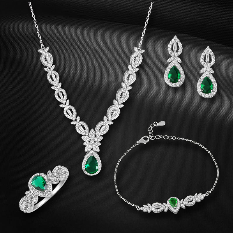 Naksh 925 Sterling Silver Set of 4 pieces (Necklace, Bracelet, Earring & Ring)