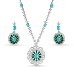 Load image into Gallery viewer, Green Paradise 925 Sterling Silver Set of 4 pieces. Studded with Cubic Zircons  (Necklace, Bracelet, Earring &amp; Ring)
