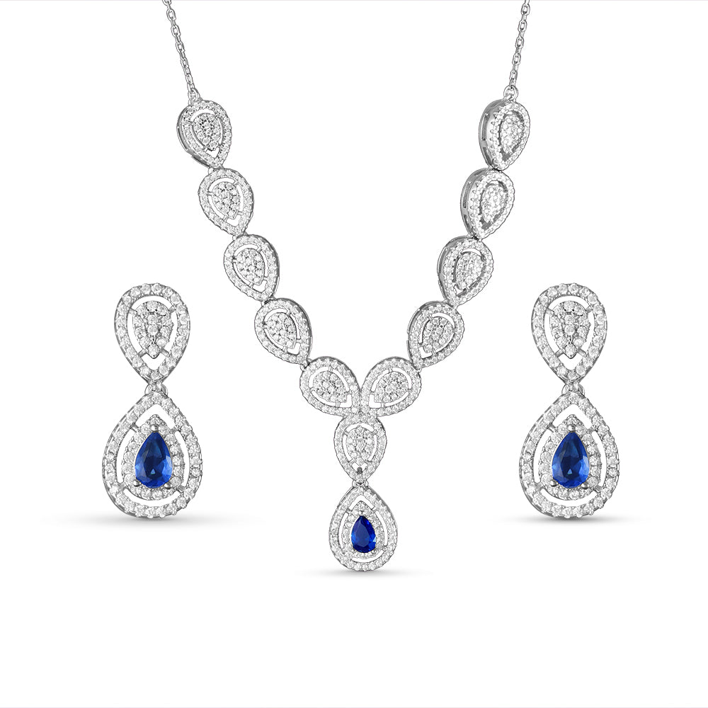 Mohini 925 Sterling Silver Set of 4 pieces. Studded with Cubic Zircons (Necklace, Bracelet, Earring & Ring)