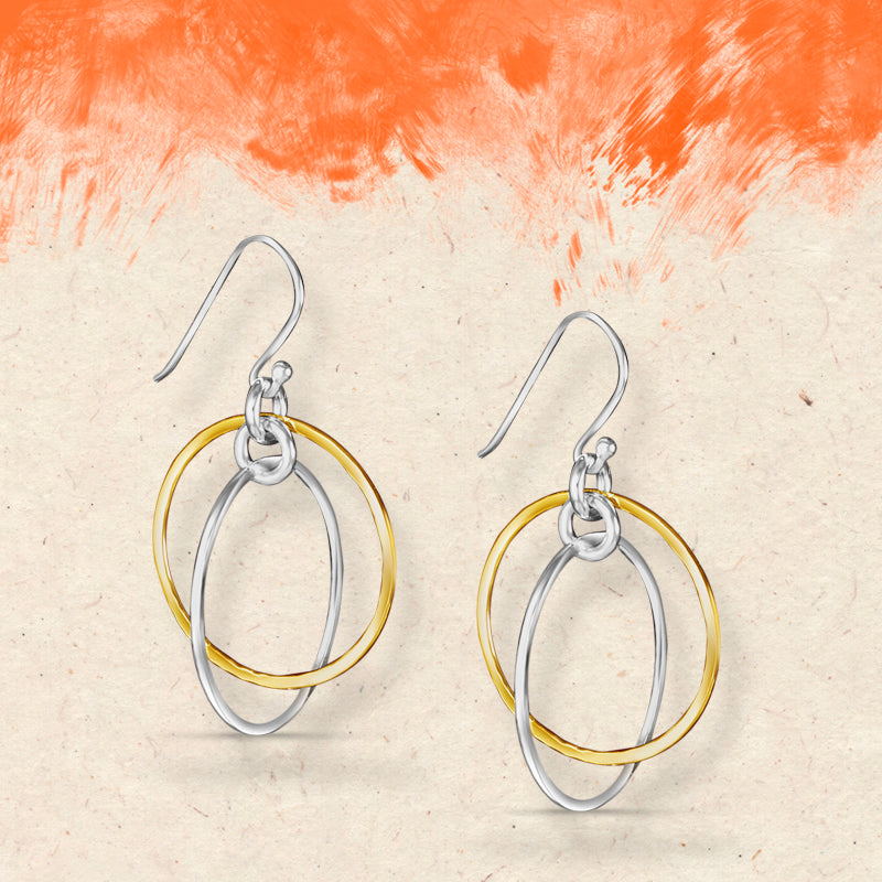 Circle Two Tone Link 925 Sterling Silver Earrings