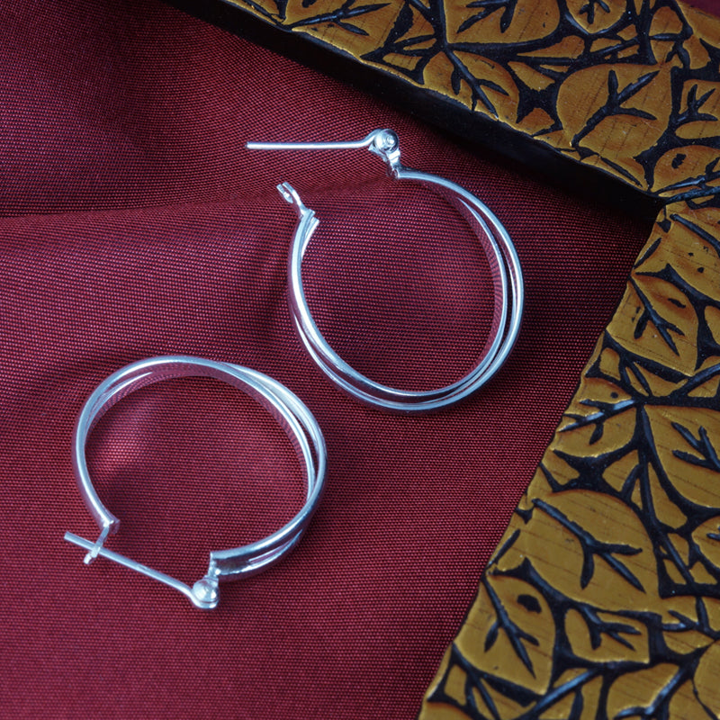 Intertwined Solid Plain 925 Sterling Silver Hoop Earrings