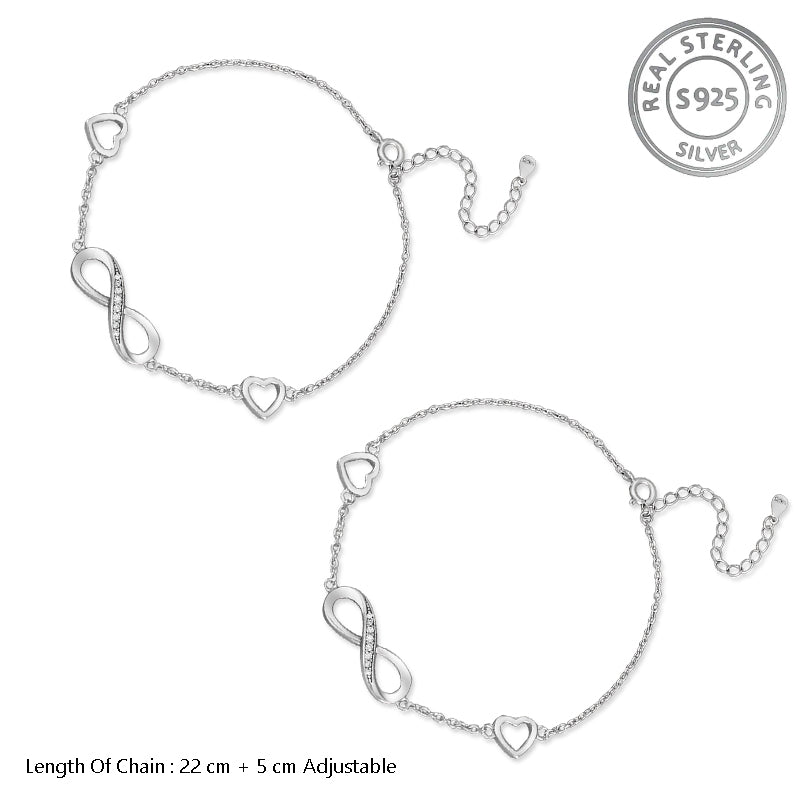 Madhuban Infinity Alpha 925 Sterling Silver Anklets with Adjustable Length