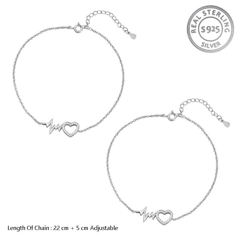 Madhuban Heart 925 Sterling Silver Anklets with Adjustable Length