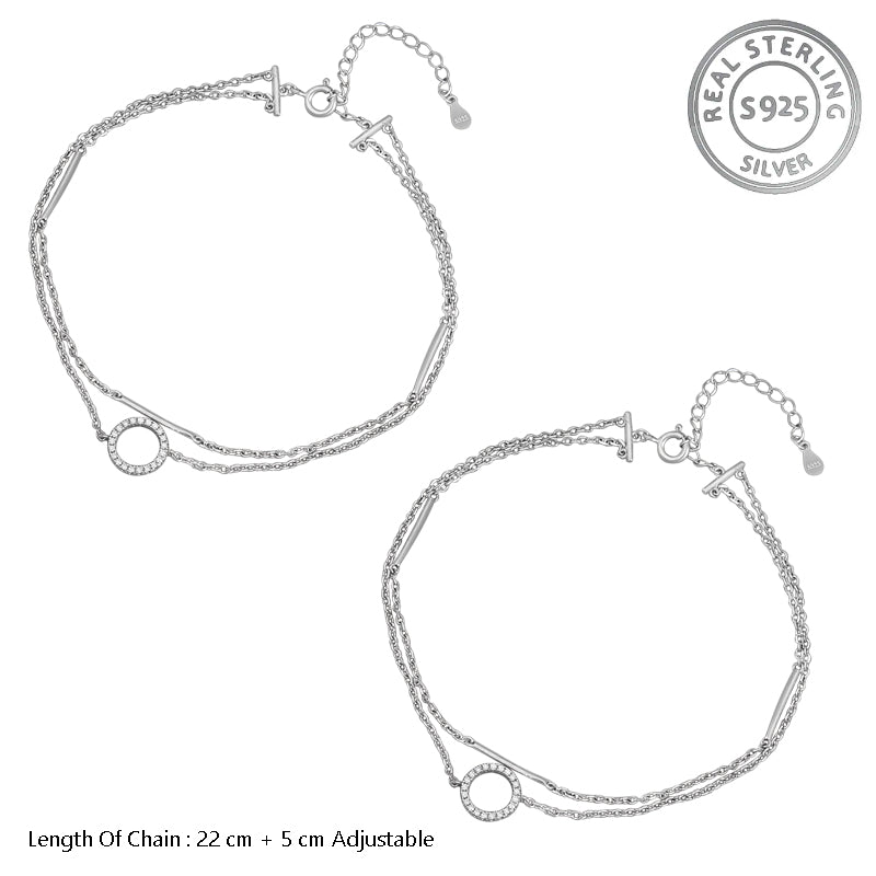 Madhuban Circle of Life 925 Sterling Silver Double Line Anklets with Adjustable Length