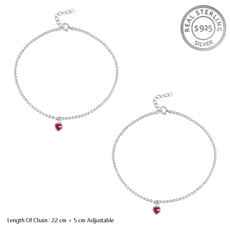 Madhuban Red Heart 925 Sterling Silver Anklets with Adjustable Length