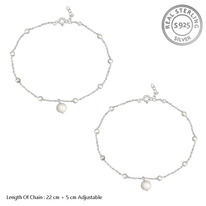Madhuban Pearl 925 Sterling Silver Anklets with Adjustable Length