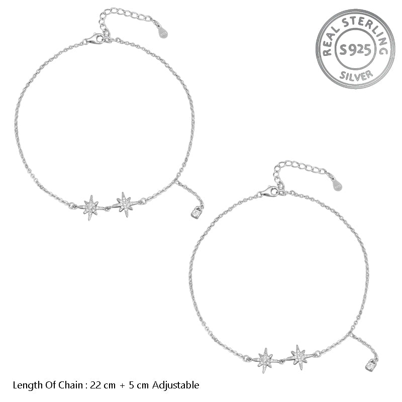 Madhuban Northern Star 925 Sterling Silver Anklets with Adjustable Length