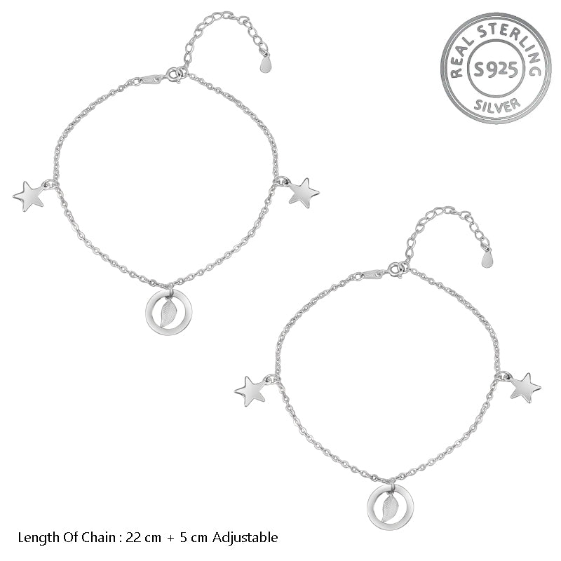 Madhuban Star 925 Sterling Silver Anklets with Adjustable Length