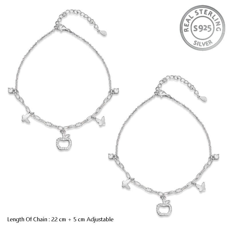 Madhuban Apple 925 Sterling Silver Anklets with Adjustable Length