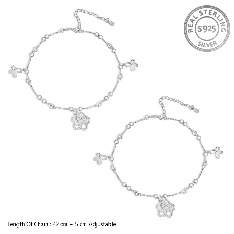 Madhuban Blooming Flower 925 Sterling Silver Anklets with Adjustable Length