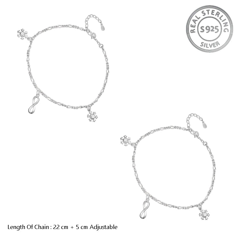 Madhuban Infinity Snowflake 925 Sterling Silver Anklets with Adjustable Length