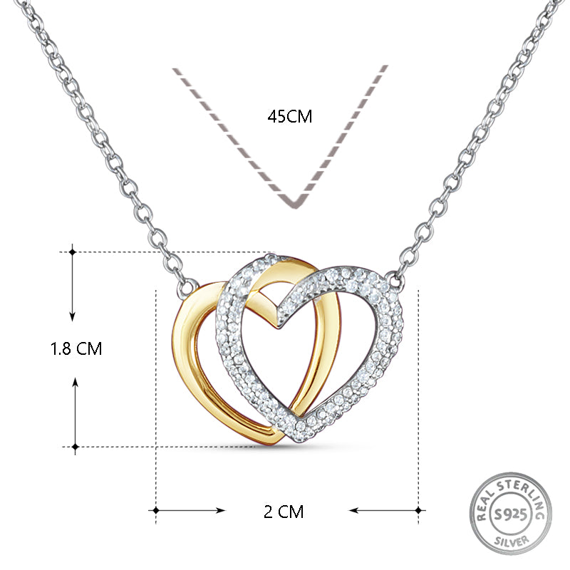 Dual Heart 925 Sterling Silver Pendant with adjustable length chain