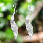 Load image into Gallery viewer, Handmade Textured Leaf Rhodium Plated 925 Sterling Silver Dangling Hook Earrings for Women
