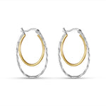 Load image into Gallery viewer, Duniya Swig Double Hoops Two Tone 925 Sterling Silver Hoop Earrings
