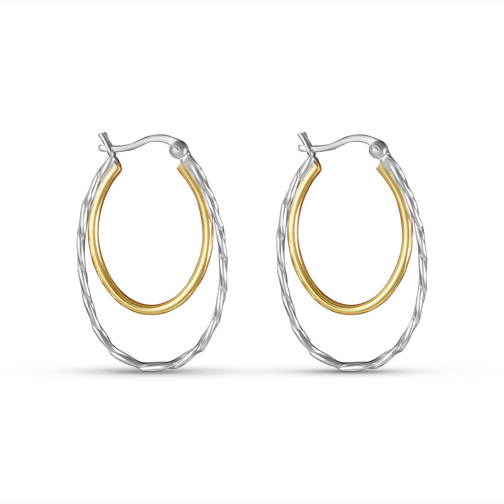 Duniya Swig Double Hoops Two Tone 925 Sterling Silver Hoop Earrings