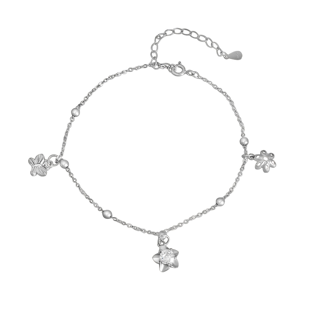 Madhuban Flower Solitaire 925 Sterling Silver Anklets with Adjustable Length