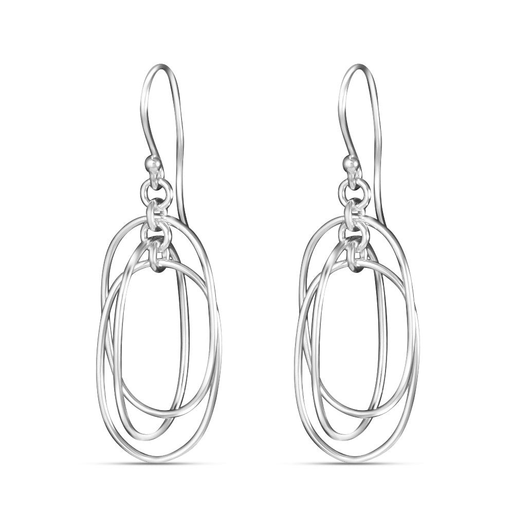 Oval Circles 925 Sterling Silver Dangling Hook Earrings for Women