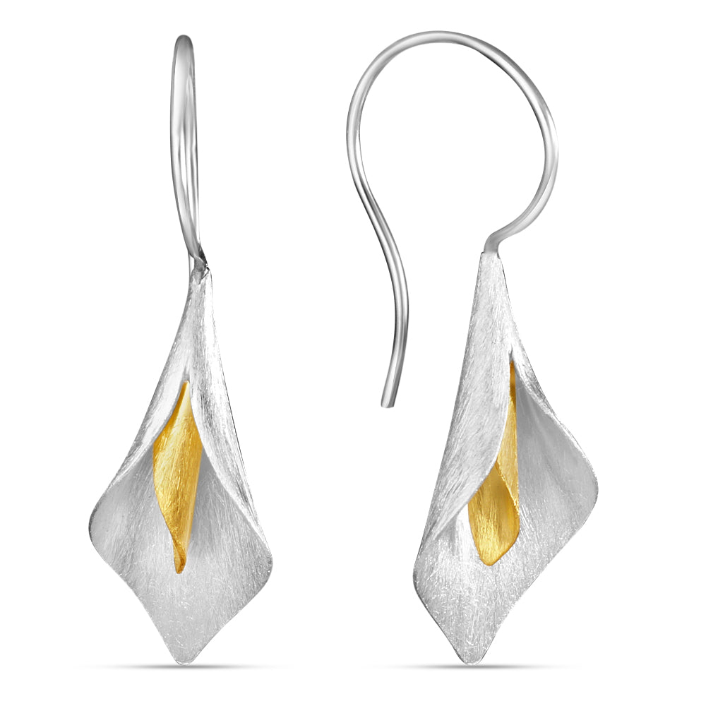 Handmade Blossom Rhodium and Gold Plated 925 Sterling Silver Hook Earrings for Women