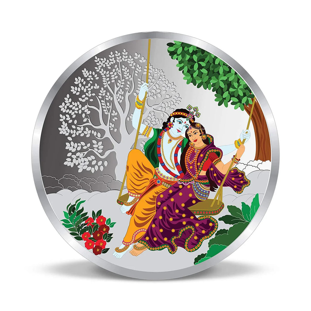 TUANZ 999 Purity 10 grams Radha Krishna Square Silver Coin With BIS Hallmarked