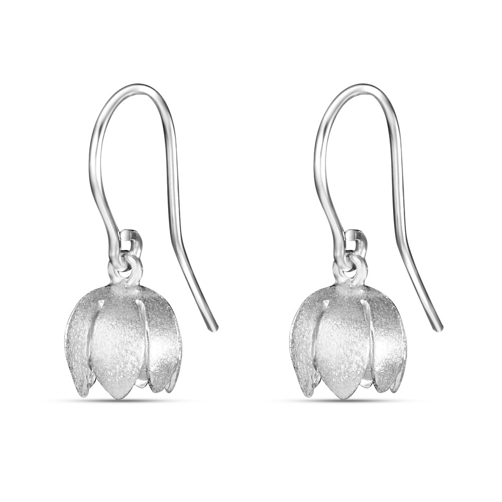Hawaiian Cherry Flower Rhodium Plated 925 Sterling Silver Hook Earrings for Women