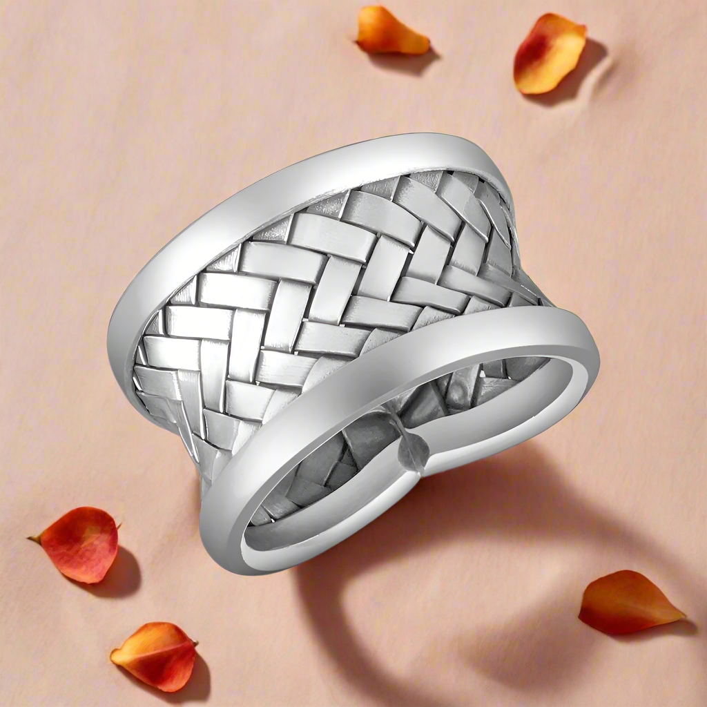 Handmade Knit Styled 925 Sterling Silver Ring - Adjustable Ring Size