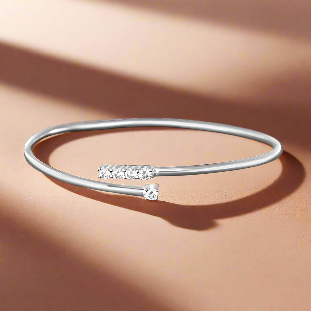 Orbit Solitaire Flexible 925 Sterling Silver Bracelet - Free Fit