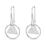 Handmade and Textured Triangle Rhodium Plated 925 Sterling Silver Dangling Hook Earrings for Women
