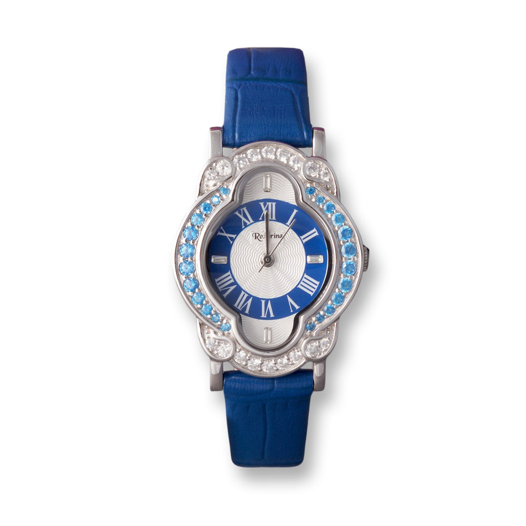 Women's 925 Sterling Silver Watch with Blue Leather Belt