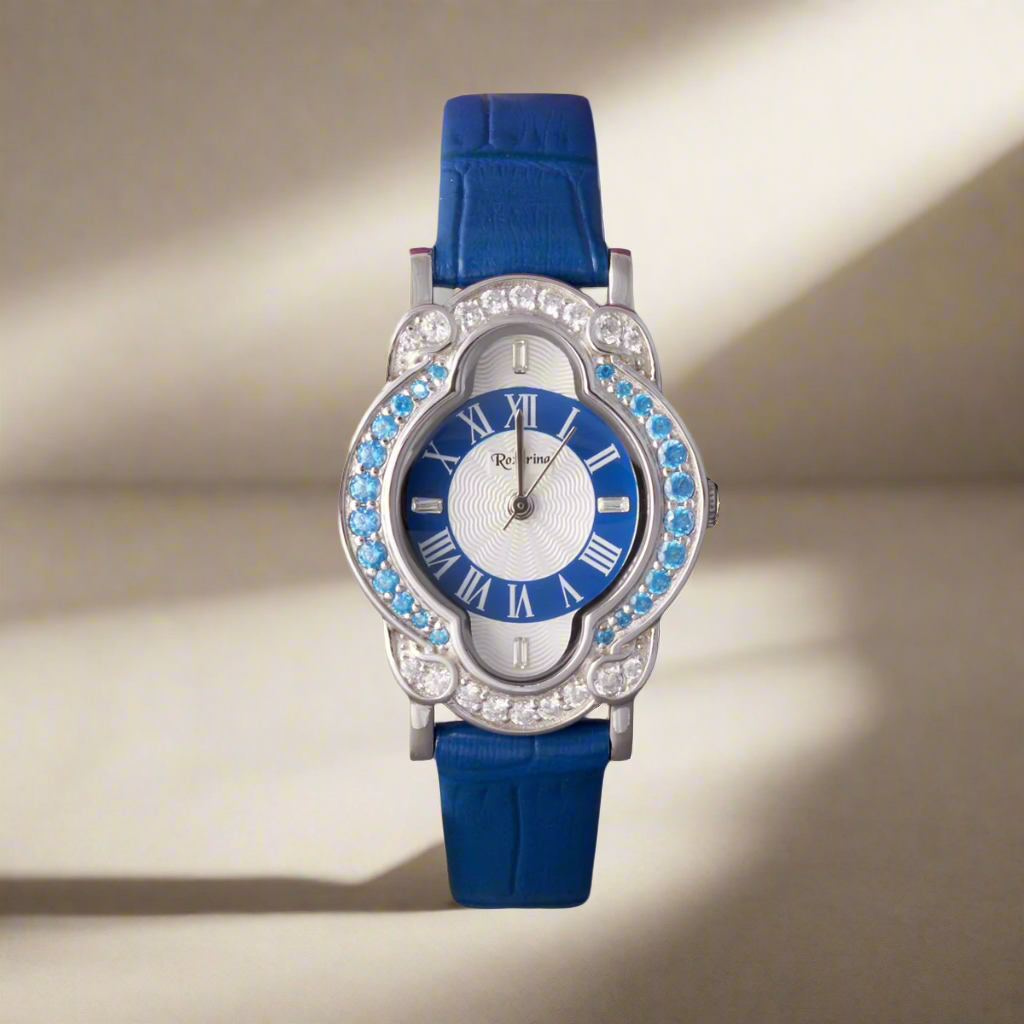 Women's 925 Sterling Silver Watch with Blue Leather Belt