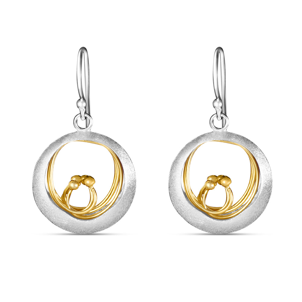 Handmade Yumi Gold and Rhodium Plated 925 Sterling Silver Hook Earrings for Women