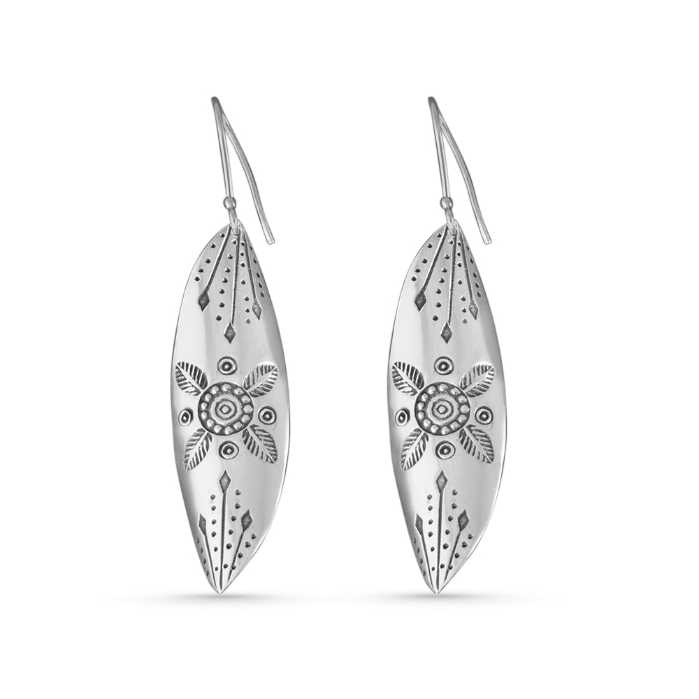 Tribe Leaf 925 Sterling Silver Hook Earrings for Women's