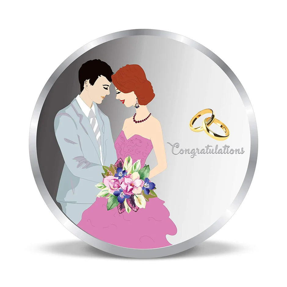 TUANZ 999 Purity 10 grams Congratulations Silver Coin for Newly Married Couple With BIS Hallmarked