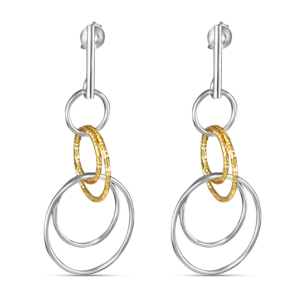 Circles Two Tone 925 Sterling Silver Hook Earrings for Women