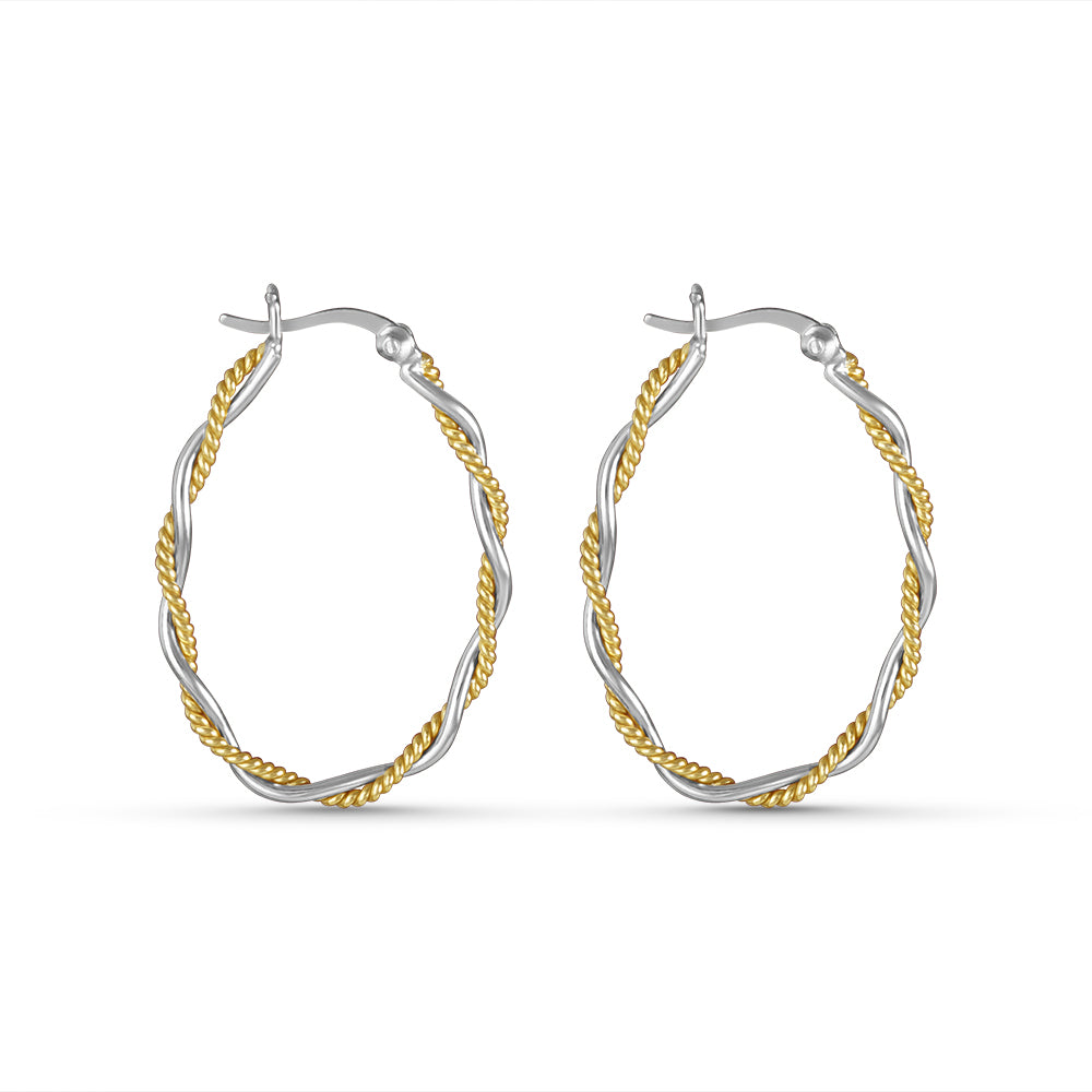 Mia'h Double Hoops Two Tone 925 Sterling Silver Hoop Earrings