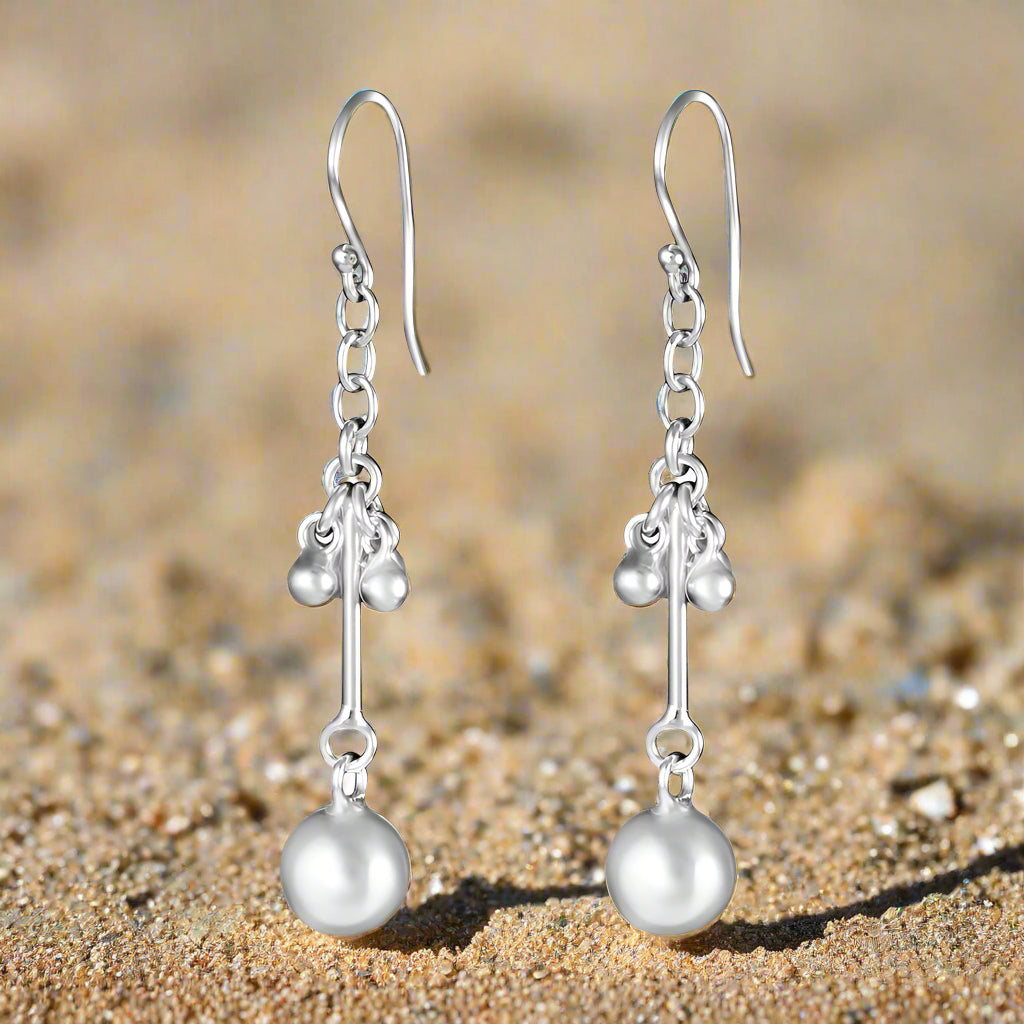 Metal ball 925 Sterling Silver Dangling Hook Earrings for Women