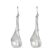 Oyster Handmade Pearl  Rhodium Plated 925 Sterling Silver Dangling Hook Earrings for Women