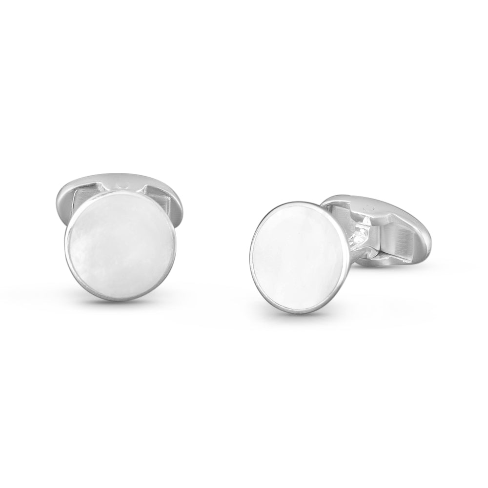 Mother Pearl Rhodium Plated 925 Sterling Silver Cufflink