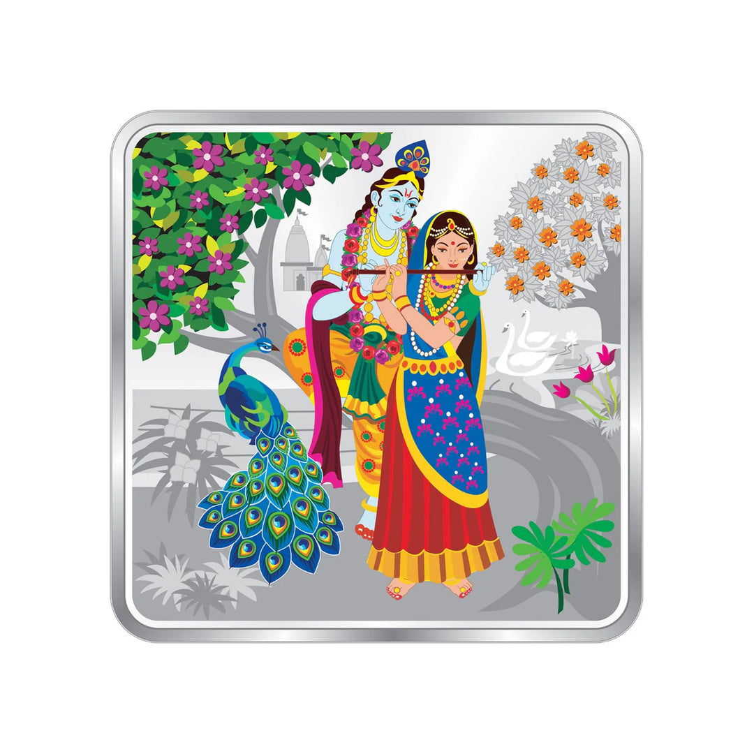 999 Purity 10 grams Radha Krishna Square Silver Coin With BIS Hallmarked