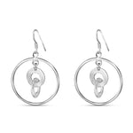 Load image into Gallery viewer, Handmade and Textured Circle Rhodium Plated 925 Sterling Silver Dangling Hook Earrings for Women
