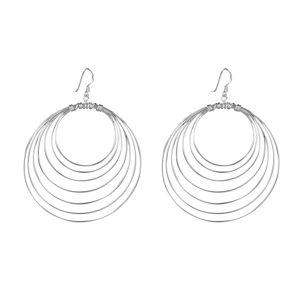 Graduating Circle Rhodium Plated 925 Sterling Silver Dangling Hook Earrings for Women