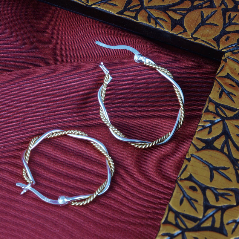 Swirl Vines Double Hoops Two Tone 925 Sterling Silver Hoop Earrings