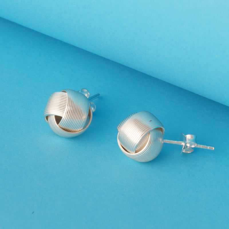 Knot Stripe 925 Sterling Silver Stud Earrings